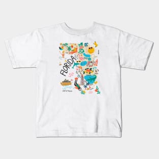 Florida whimsical Map//custom map design and pattern Kids T-Shirt